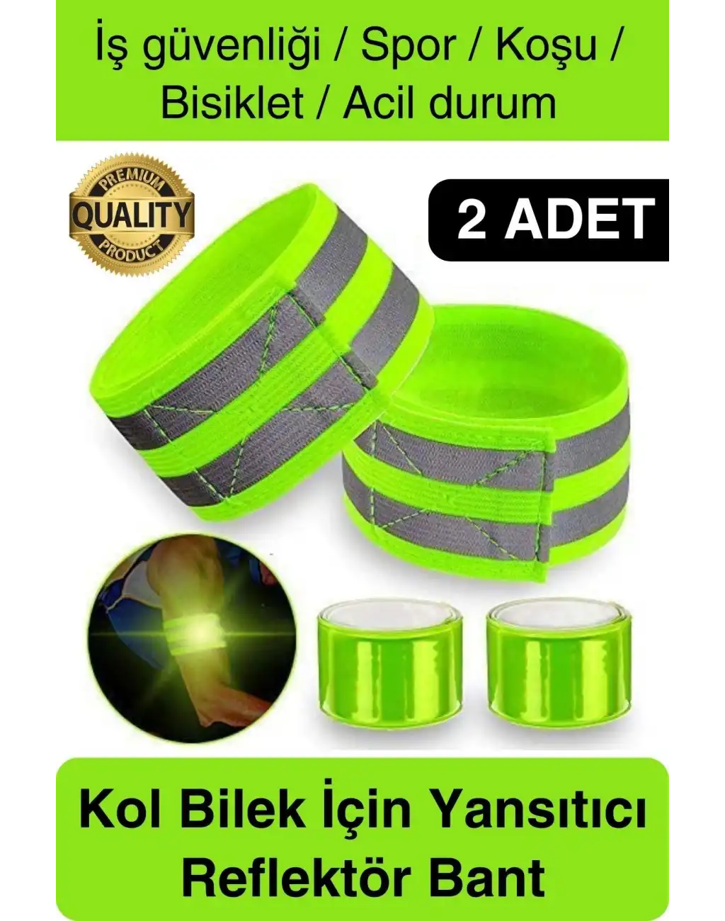 Yeşil Reflektör El Ayak Kol Bant Yansıtıcı Bandı İş Güvenliği Görünürlük Koşu Yürüyüş Bisiklet