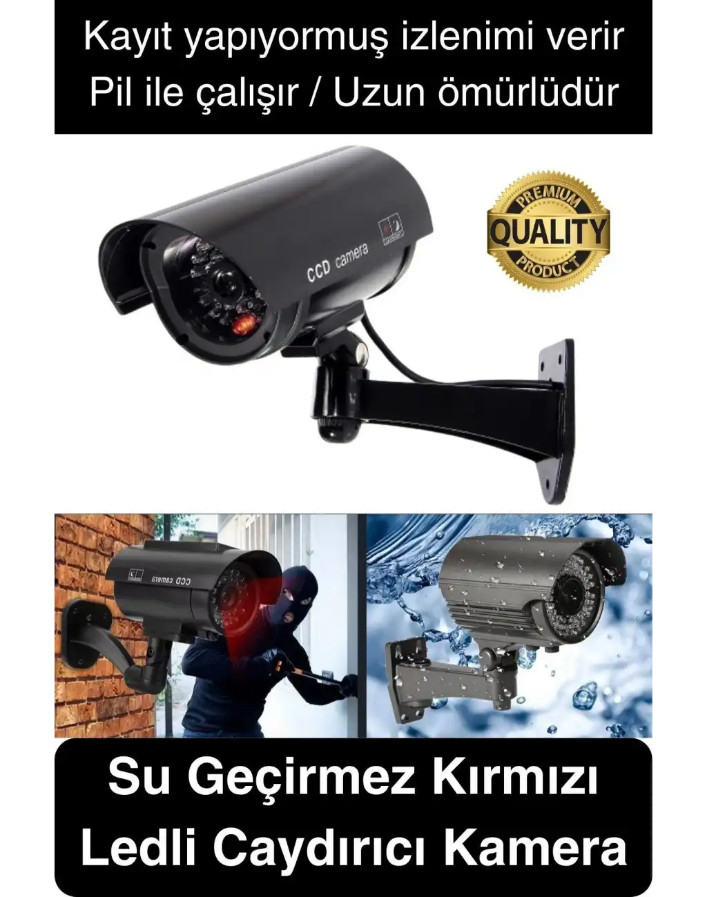 Gece Görüşlü Pilli Kırmızı Ledli Su Geçirmez Ev Bahçe İş Yeri Ofis Caydırıcı Güvenlik Kamerası