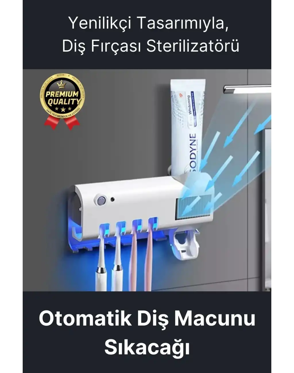 Akıllı Güneş Enerjili Usb Şarjlı Diş Macunu Sıkacağı 4 Diş Fırçası UV Işık Sterilizatörü Temizleyici