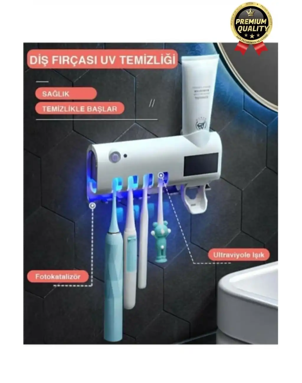 Akıllı Güneş Enerjili Usb Şarjlı Diş Macunu Sıkacağı 4 Diş Fırçası UV Işık Sterilizatörü Temizleyici