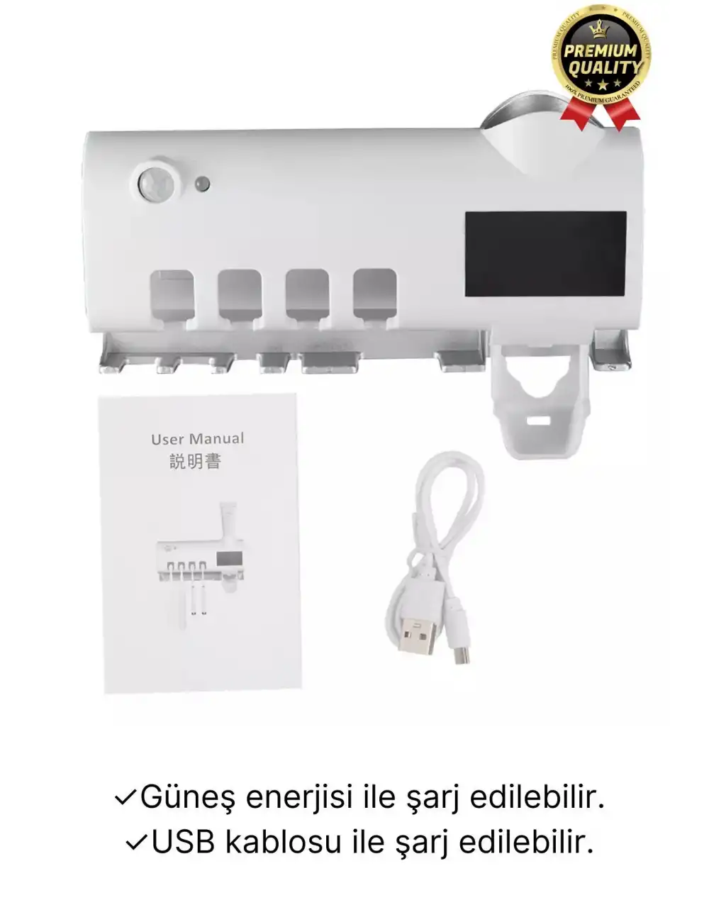 Akıllı Güneş Enerjili Usb Şarjlı Diş Macunu Sıkacağı 4 Diş Fırçası UV Işık Sterilizatörü Temizleyici