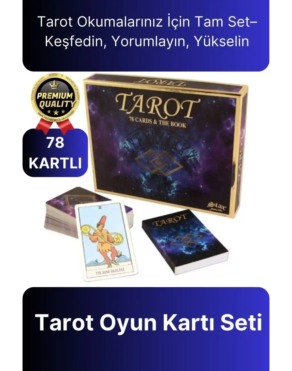 Profesyonel Deluxe 78 Kartlı Açıklanmış Terimli Gelecekle İlgili Spiritüel Tarot Oyun Kartı Seti