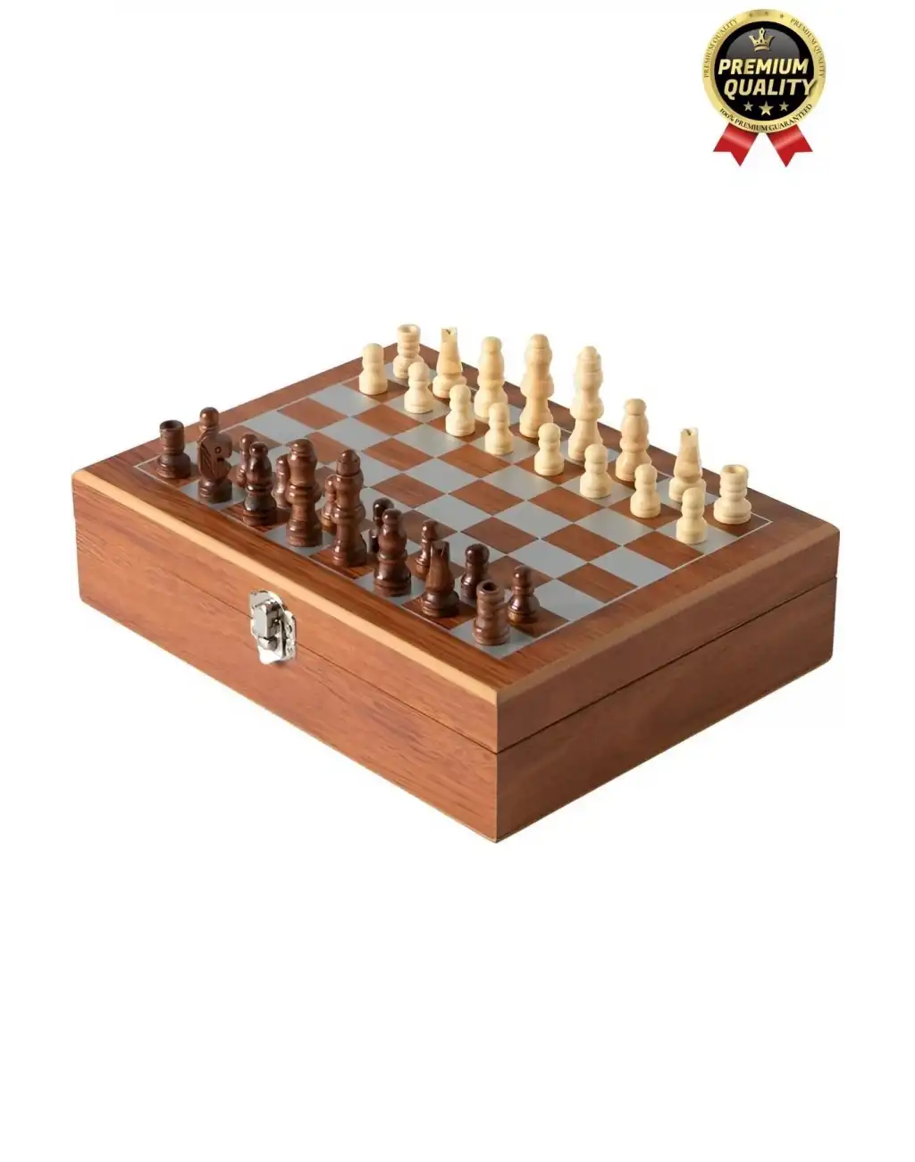 Deluxe Paslanmaz Çelik 8.Oz 2 Shot Bardaklı Satrançlı Ahşap Kutulu Alkol Deri Matara Seti 20*18 Cm