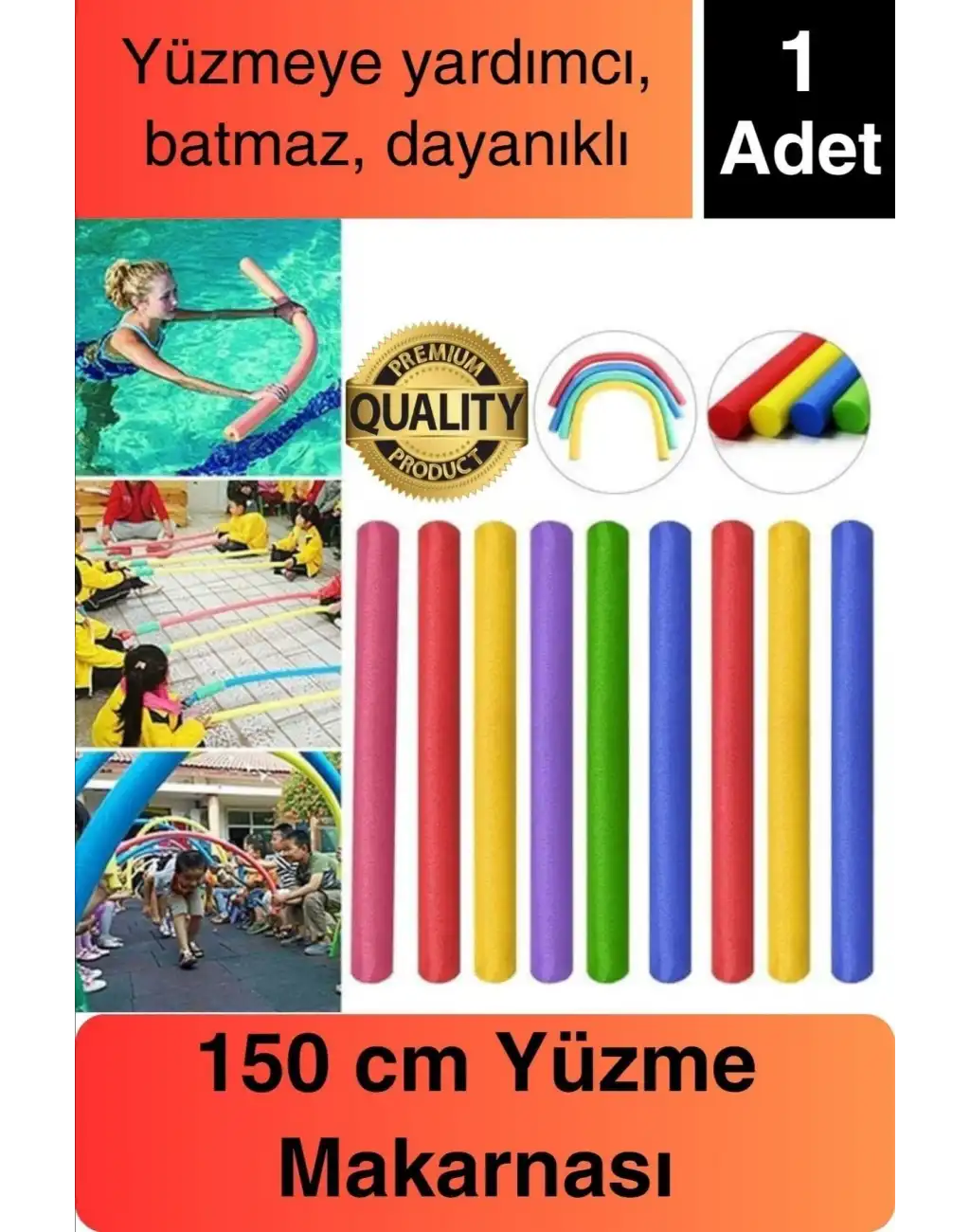 Renkli Dayanıklı Deniz Havuz Yüzme Makarnası Tatil Yüzücü Batmayan Sosis Köpüğü Yardımcı 1 Adet