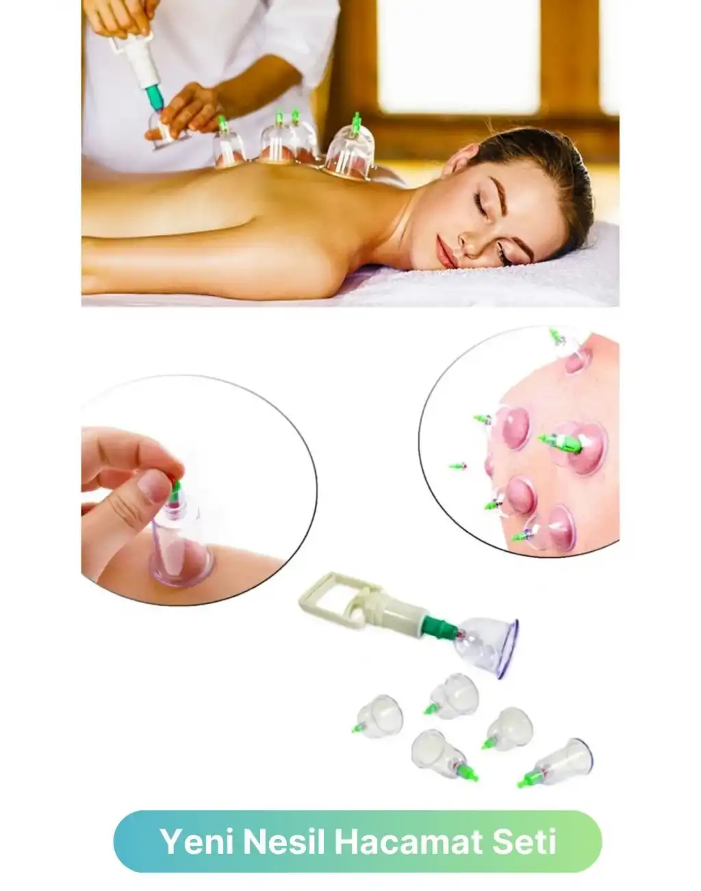 6lı Kupa + Çekme Bardak Vakumlu Hacamat ve Masaj Seti