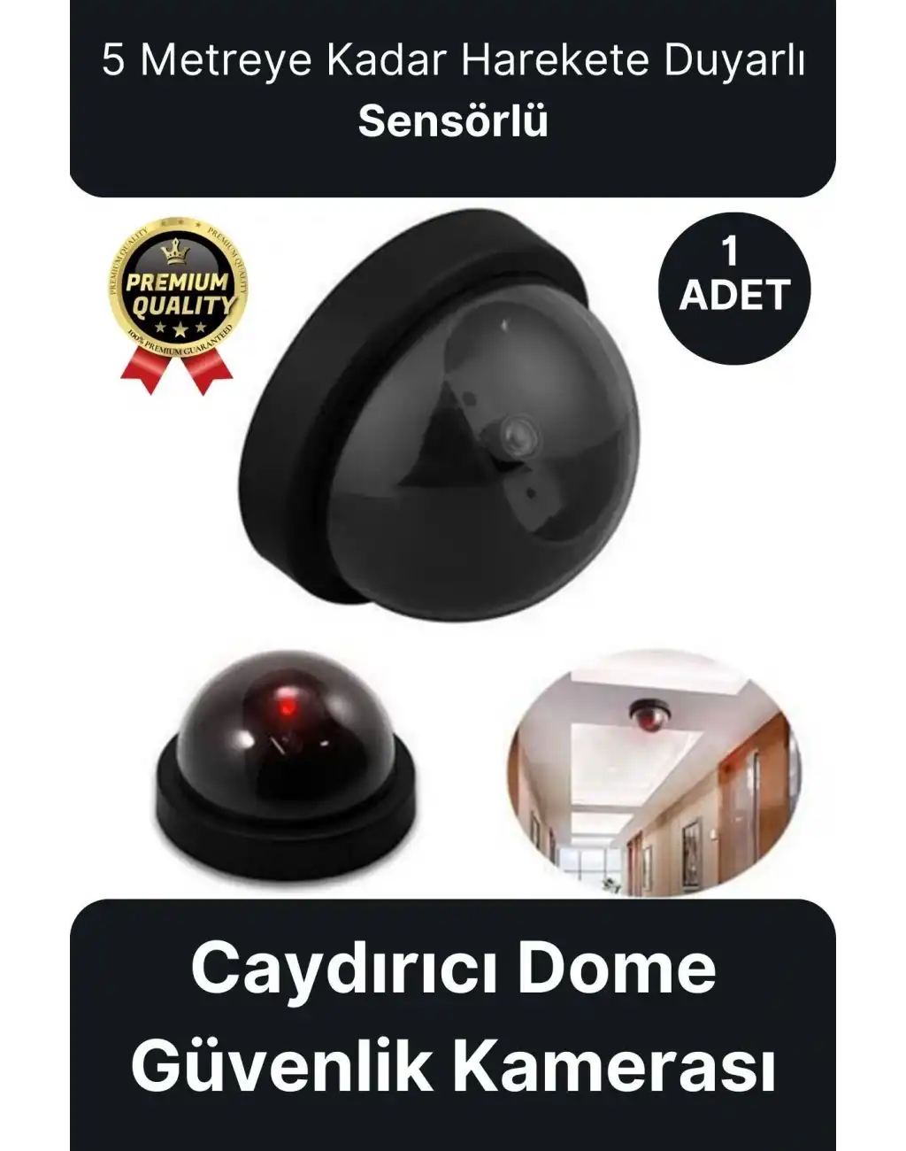 Deluxe 5 Metre Harekete Duyarlı Pilli Yanıp Sönen Kırmızı Işıklı Caydırıcı Dome Güvenlik Kamerası