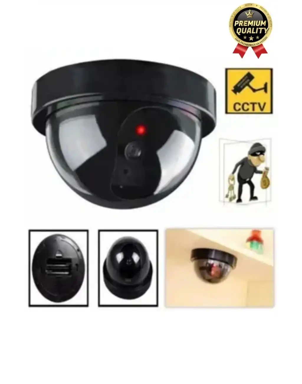 Deluxe 5 Metre Harekete Duyarlı Pilli Yanıp Sönen Kırmızı Işıklı Caydırıcı Dome Güvenlik Kamerası
