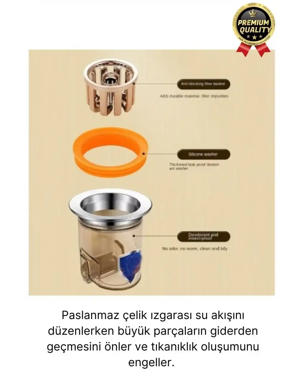 Özel Üretim Banyo Mutfak Küvet DN40-DN50 Borularıyla Uyumlu Koku ve Geri Akış Önleyici Gider Aparatı