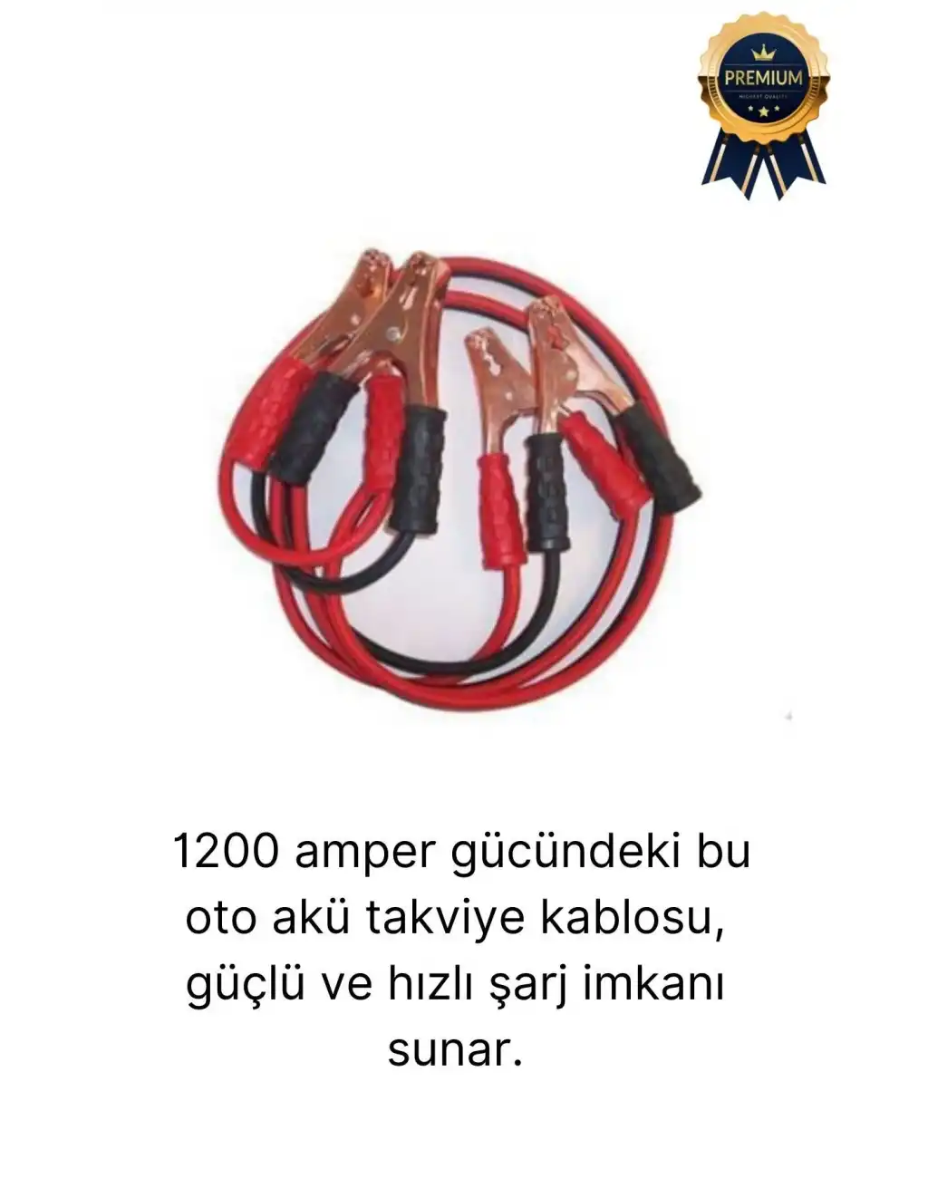 Çantalı %100 Bakır Kalın Kablo ve Hızlı Şarj Güçlü 1200 Amper Oto Araç Akü Şarj Takviye Kablosu 2m
