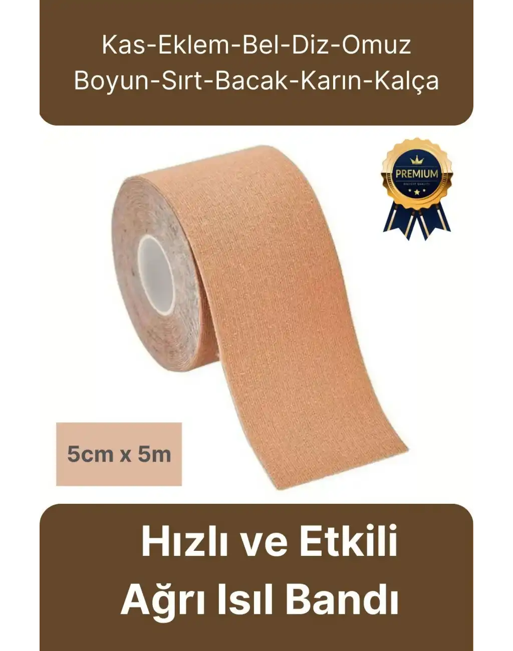 Hızlı Etkili Ten Rengi Bel Diz Omuz Boyun Sırt Bacak Kas Eklem Kinezyo IsıI Bandı 5cm x 5m
