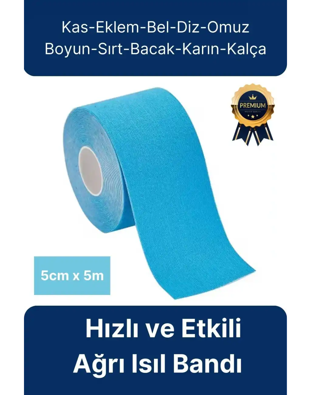 Hızlı Etkili Mavi Bel Diz Omuz Boyun Sırt Bacak Kas Eklem Kinezyo Ağrı IsıI Bandı 5cm x 5m