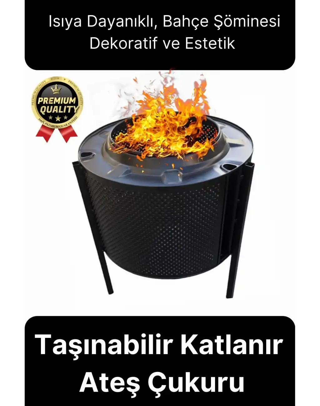 Premium Dekoratif Estetik Şık Taşınabilir Ayaklı Isıya Dayanıklı Bahçe Şöminesi Ateş Kovası Çukuru
