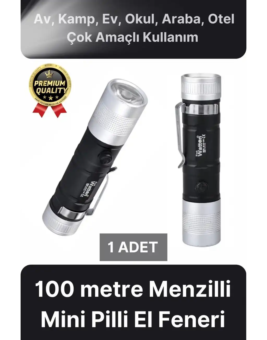 Çok Amaçlı 100 metre Menzilli Tek Mod Beyaz Enerji Tasarruflu Kamp Ev Mini Cep Tipi Pilli El Feneri