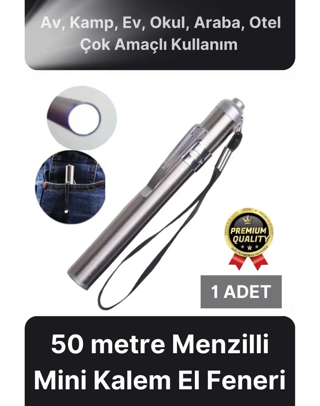 Çok Amaçlı 50 Metre Menzilli Tek Modlu Beyaz 1 Pille Çalışan Kamp Ev Mini Kalem Cep Boyu El Feneri