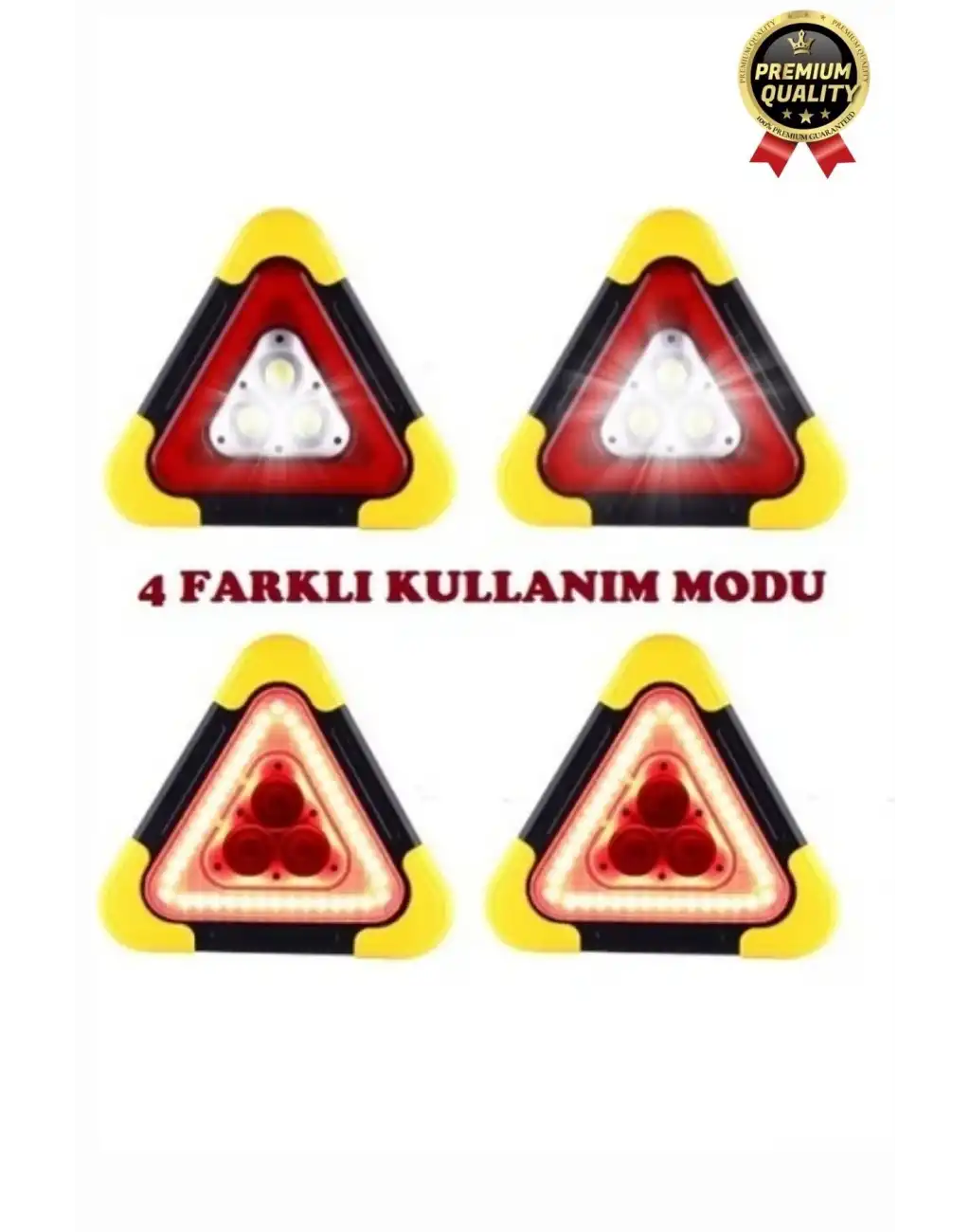 Premium Güneş Enerjili Güçlü Işık 3 Ledli Solar Üçgen Refluj Reflektör Acil Durum Uyarı Lambası