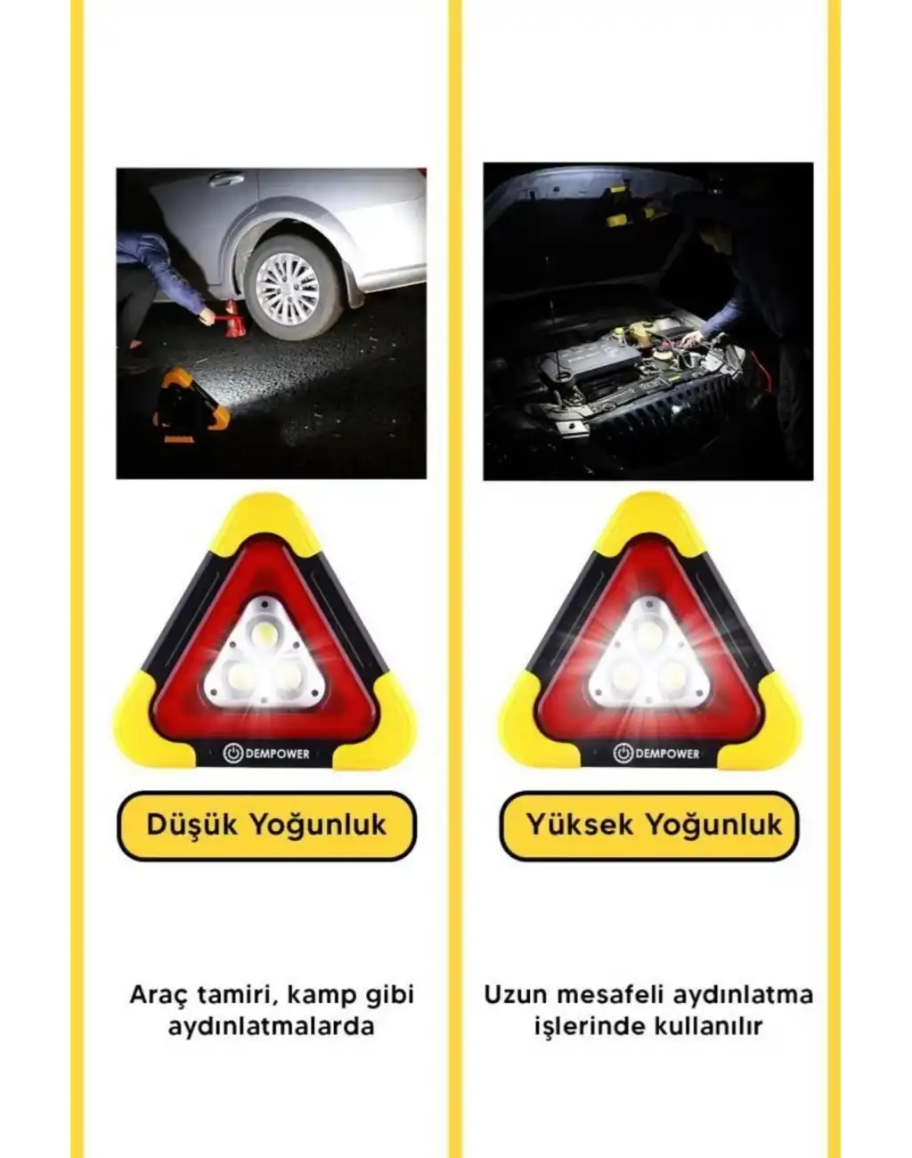 Premium Güneş Enerjili Güçlü Işık 3 Ledli Solar Üçgen Refluj Reflektör Acil Durum Uyarı Lambası