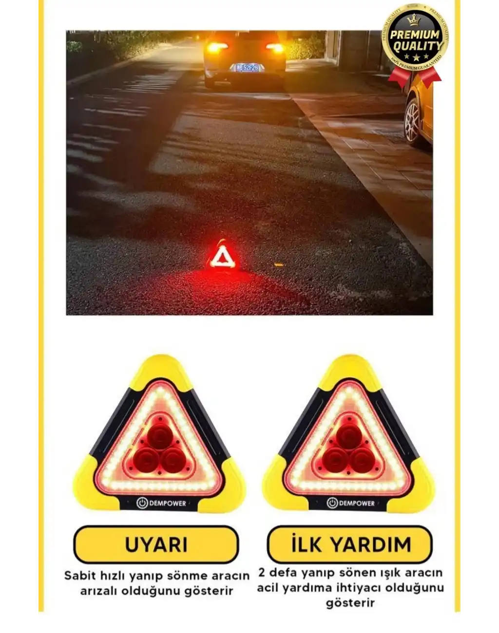 Premium Güneş Enerjili Güçlü Işık 3 Ledli Solar Üçgen Refluj Reflektör Acil Durum Uyarı Lambası