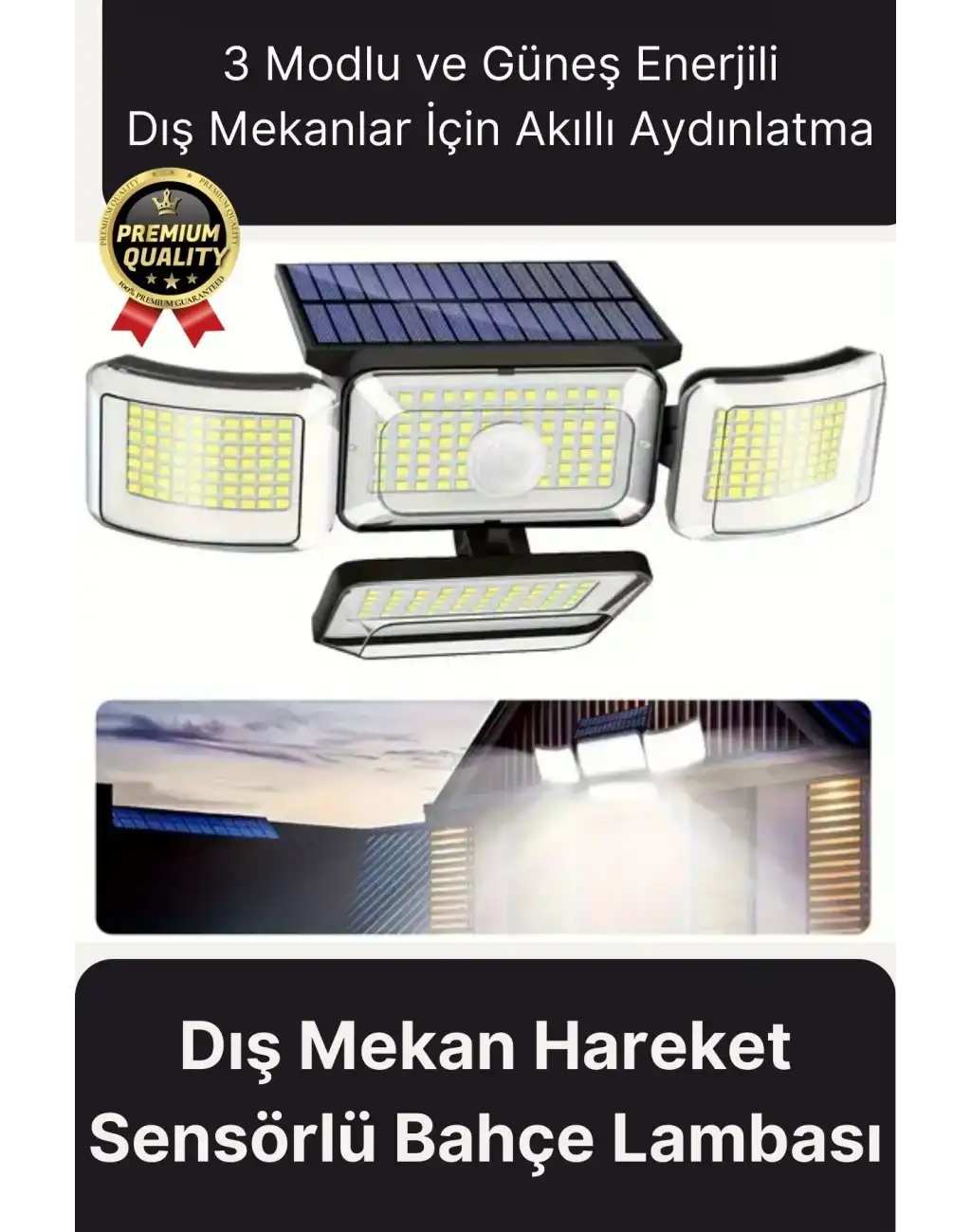 Ayarlanabilir 3 Modlu Solar Güneş Enerjili 122 Ledli Dış Mekan için Hareket Sensörlü Bahçe Lambası