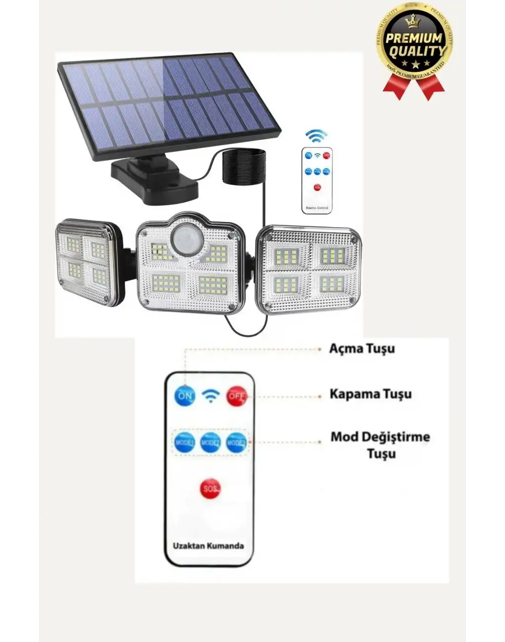 Ayarlanabilir 3 Modlu Solar Güneş Enerjili 122 Ledli Dış Mekan için Hareket Sensörlü Bahçe Lambası
