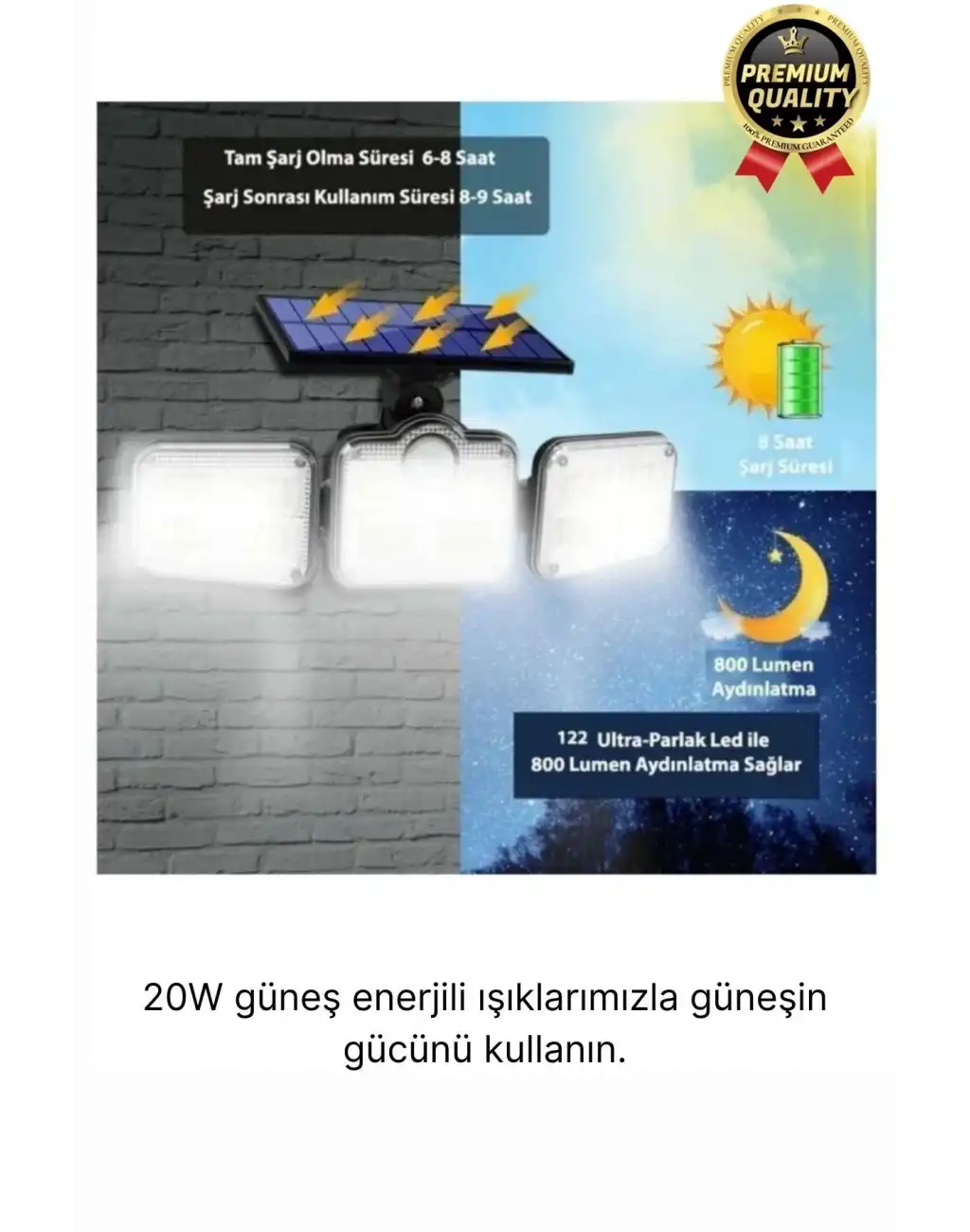 Ayarlanabilir 3 Modlu Solar Güneş Enerjili 122 Ledli Dış Mekan için Hareket Sensörlü Bahçe Lambası