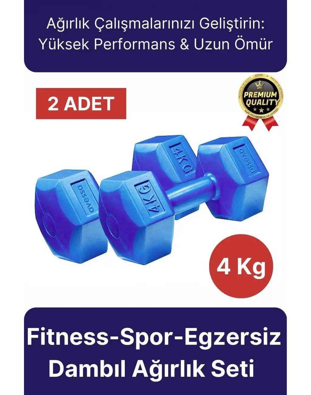 Premium Kalite Fitness Spor Egzersiz Vücut Kas Geliştirme Mavi 4 Kg Dambıl Ağırlık Seti - 2 Adet