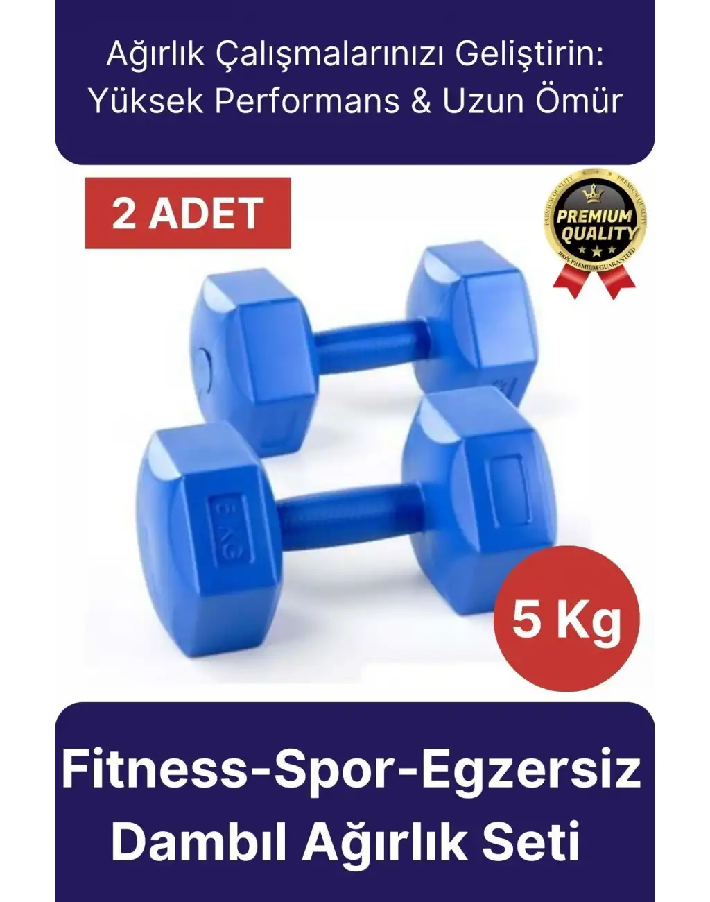Premium Kalite Fitness Spor Egzersiz Vücut Kas Geliştirme Mavi 5 Kg Dambıl Ağırlık Seti - 2 Adet