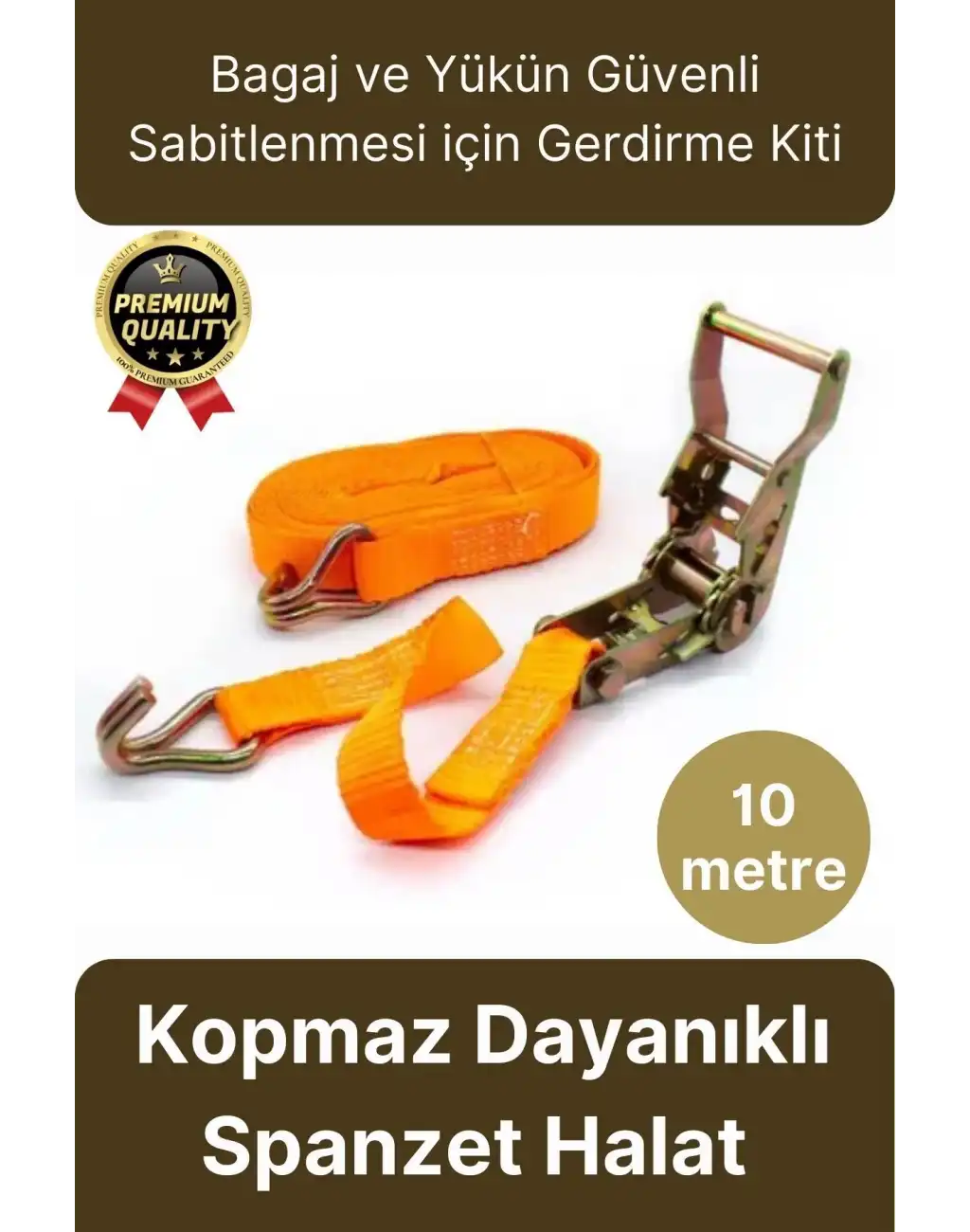 Çok Amaçlı Kopmaz Dayanıklı Kancalı Güvenli Sabitleme Gırgır Yük Gerdirme Kiti Spanzet Halat 10 mt