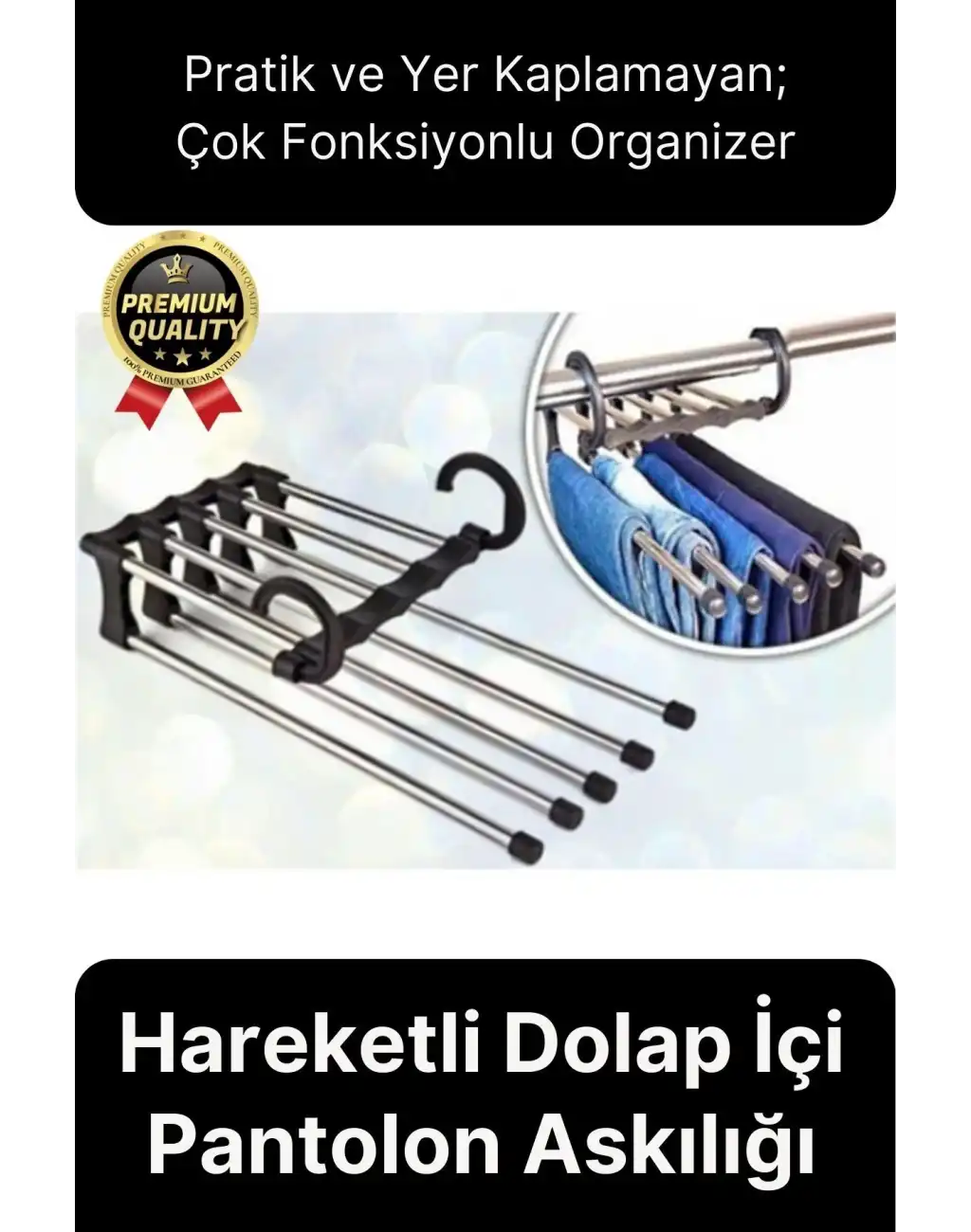 Çok Fonksiyonlu Organizer Katlanabilir Kumaş Kot Eşarp Hareketli Dolap İçi Pantolon Askılığı 5 In 1