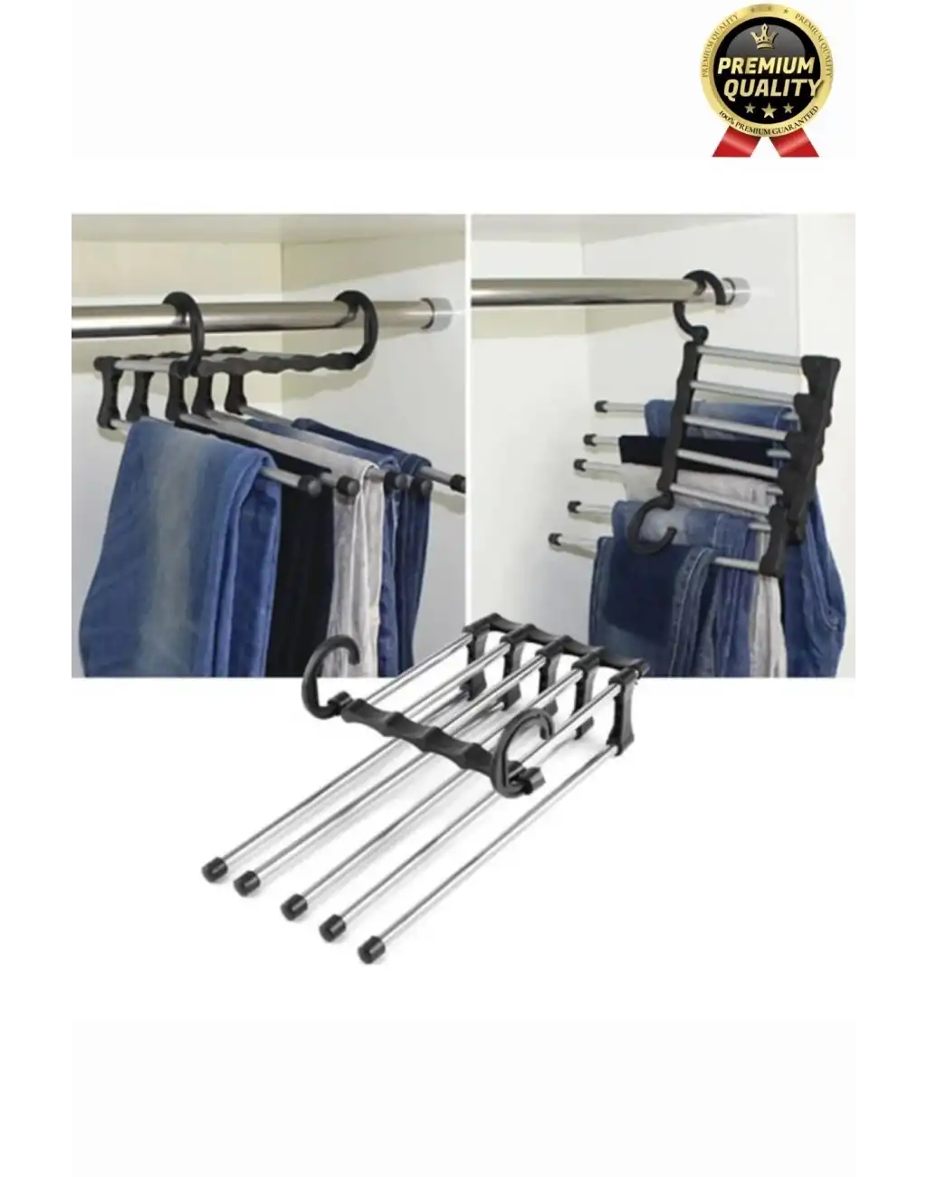 Çok Fonksiyonlu Organizer Katlanabilir Kumaş Kot Eşarp Hareketli Dolap İçi Pantolon Askılığı 5 In 1