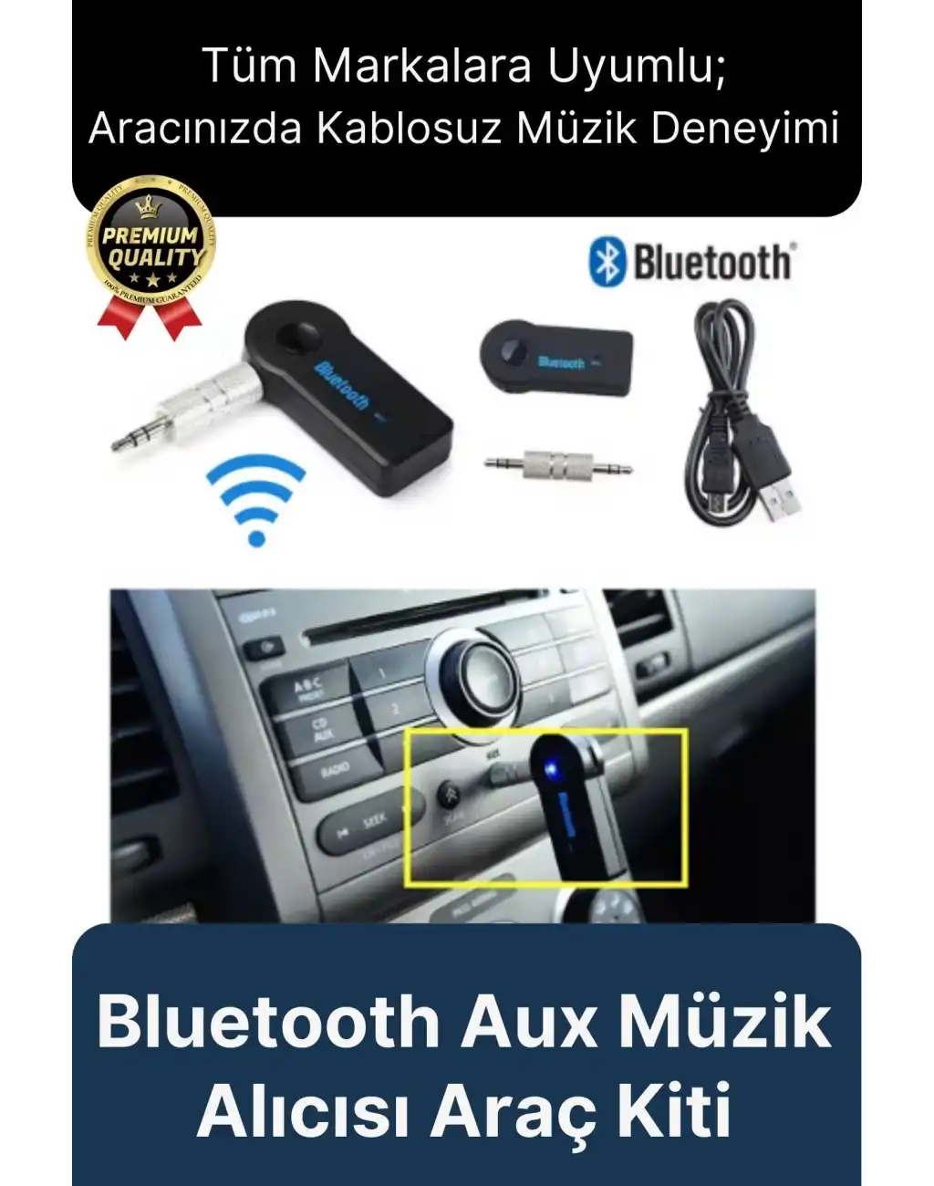 Çok Amaçlı Kablosuz Uyku Modlu 4 Saat Bataryalı Şarjlı Bluetooth Aux Müzik Ses Alıcısı Araç Kiti