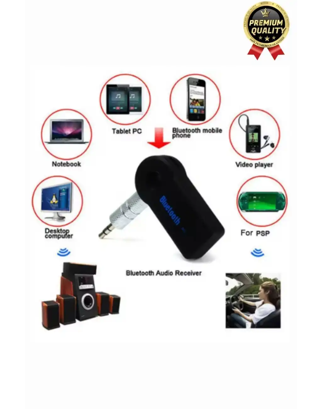 Çok Amaçlı Kablosuz Uyku Modlu 4 Saat Bataryalı Şarjlı Bluetooth Aux Müzik Ses Alıcısı Araç Kiti