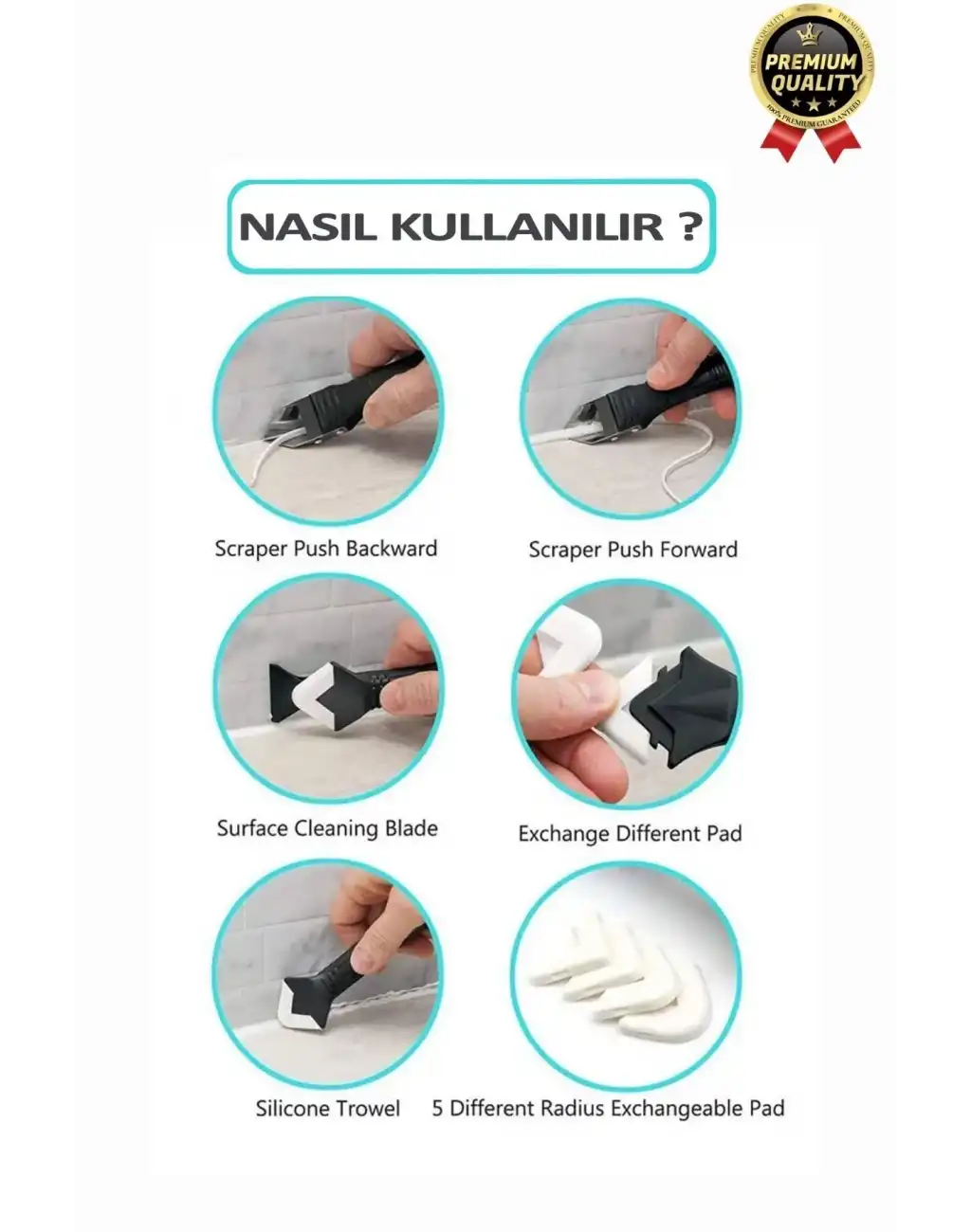 Çok Amaçlı Mutfak Banyo Fayans Derz Silikon Temizleme Kazıyıcı Sıyırıcı Ve Uygulayıcı Aparat 6 Parça