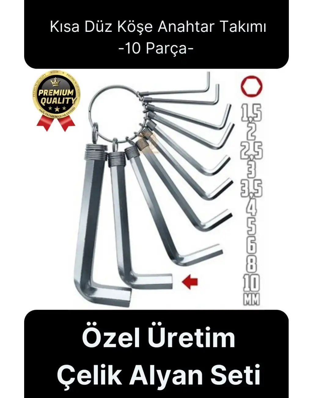 Özel Üretim Tamir Usta Altı Köşeli Bozuk Vida Kısa Düz Köşe Anahtar Takımı Çelik Alyan Seti 10 Parça