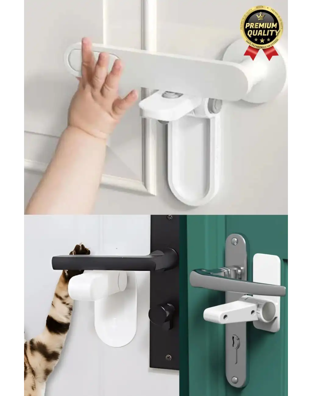 Özel Tasarım Düğmeli 180 Derece Dönebilen Bebek Çocuk Koruyucu Güvenlik Kapı Kolu Kilidi - 1 Adet