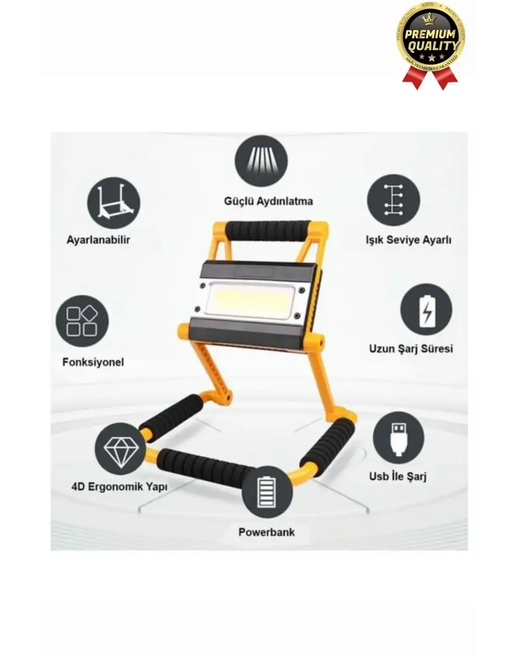 Özel Üretim Taşınabilir 3 Modlu 6500K Renk Sıcaklığı 20W Led 1300 Lümen Ayaklı Projektör Aydınlatma