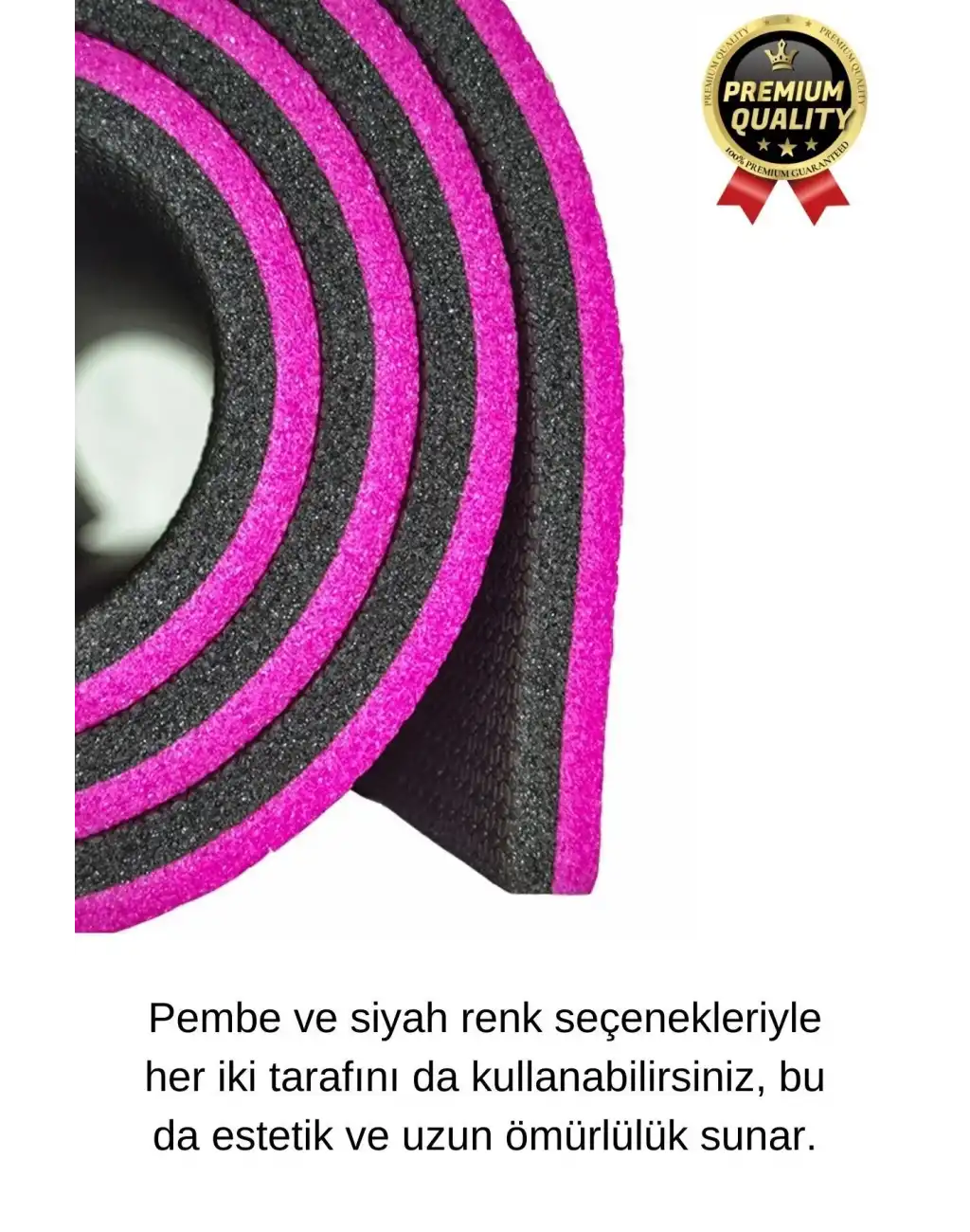 Ultra Konfor Taşıma Askılı Kalın Kaymaz Çift Taraf Pembe Siyah Meditasyon Pilates Minderi Yoga Matı