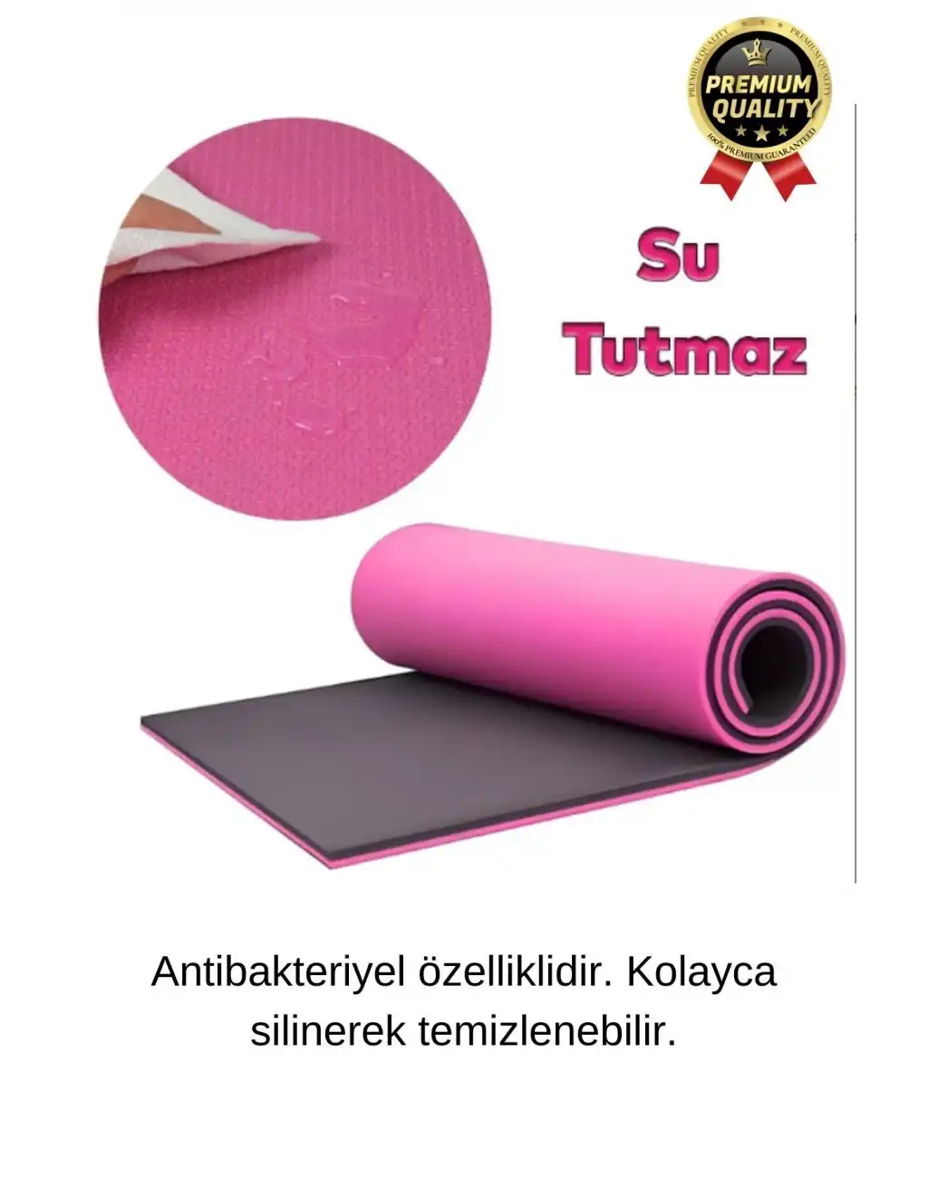 Ultra Konfor Taşıma Askılı Kalın Kaymaz Çift Taraf Pembe Siyah Meditasyon Pilates Minderi Yoga Matı