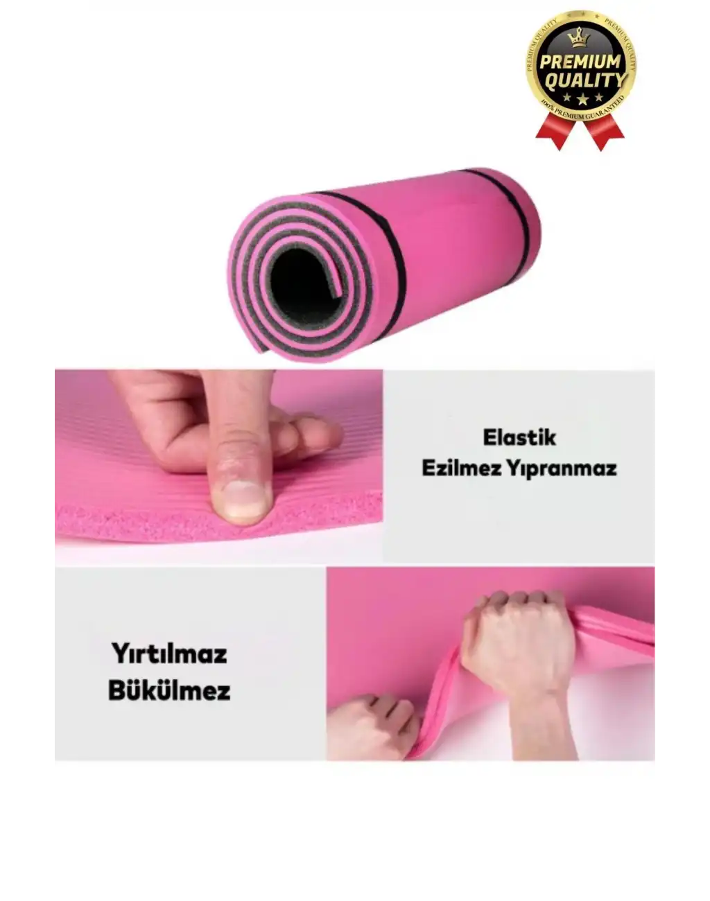 Ultra Konfor Taşıma Askılı Kalın Kaymaz Çift Taraf Pembe Siyah Meditasyon Pilates Minderi Yoga Matı