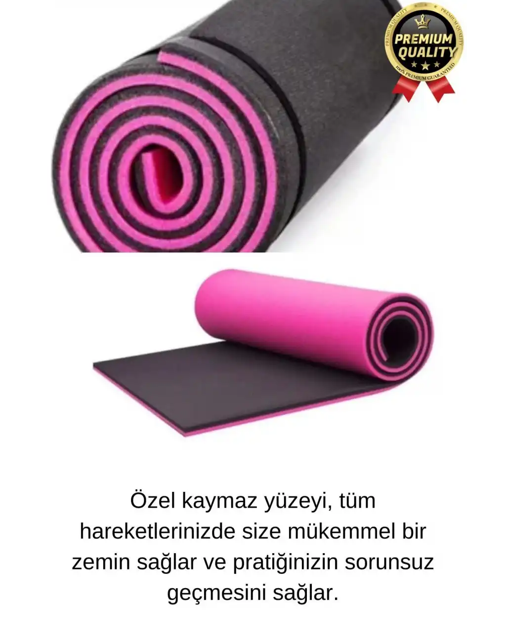 Ultra Konfor Taşıma Askılı Kalın Kaymaz Çift Taraf Pembe Siyah Meditasyon Pilates Minderi Yoga Matı