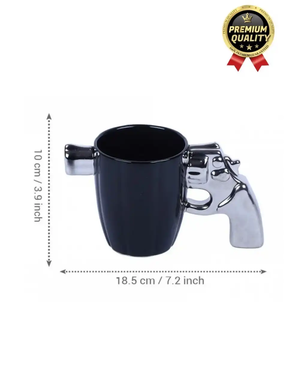 Özel Tasarım Dekoratif Hediyelik Porselen Siyah Silah Görünümlü Gümüş Tutacaklı Kupa Bardak 10*17 Cm