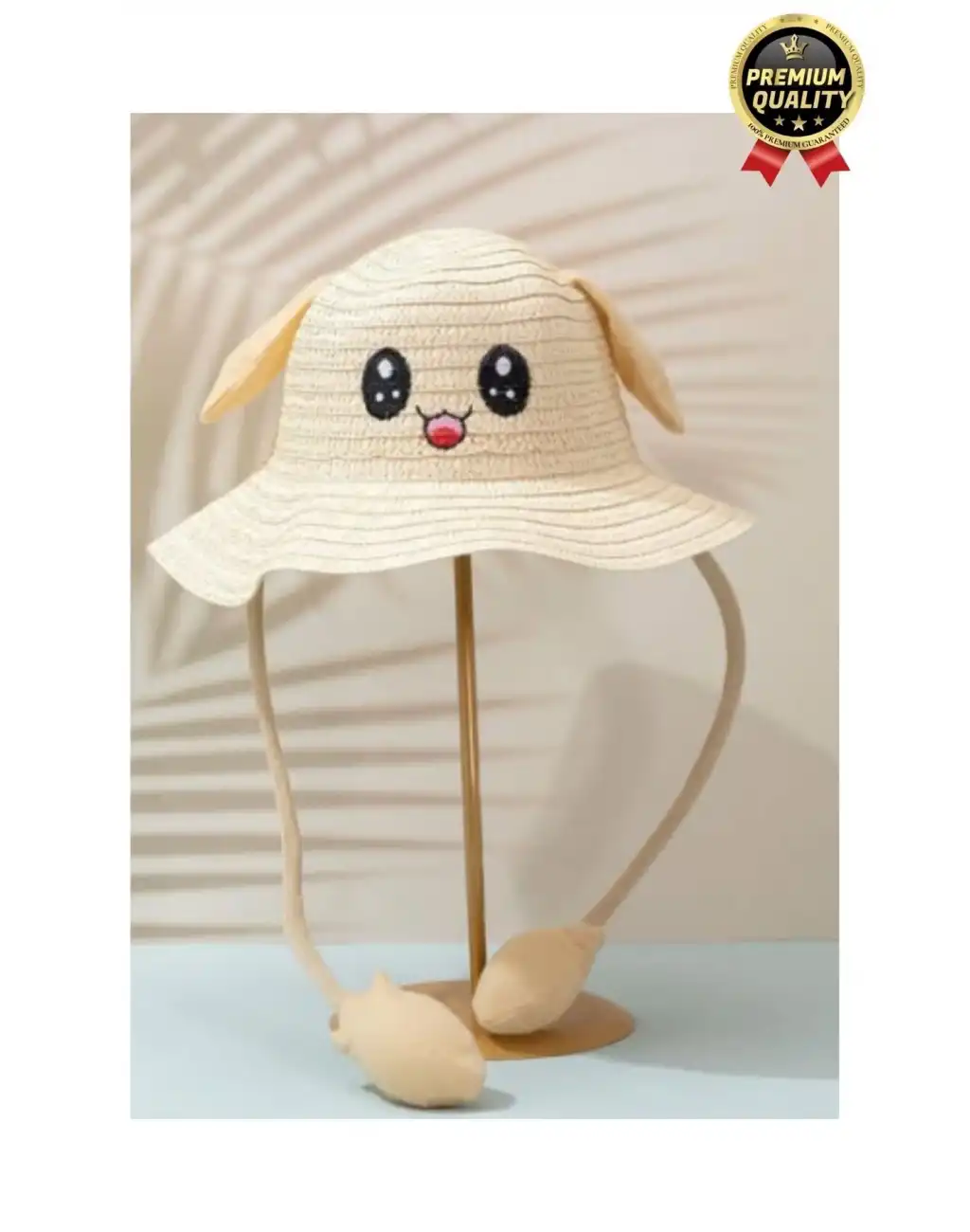 Özel Tasarım Organik Hasır Güneş Koruyuculu 2-10 Yaş Hareket Eden Oynar Kulaklı Yazlık Çocuk Şapka