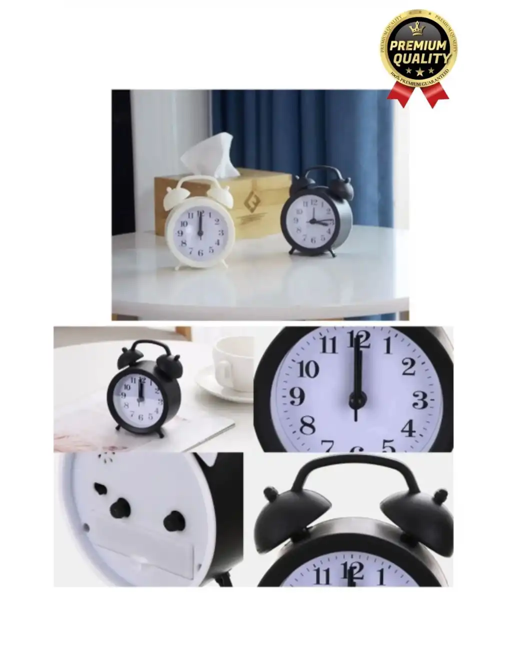 Premium Kalite Dekoratif Pilli Yüksek Sesli Alarmlı Çift Çan Formlu Masaüstü Mini Analog Çalar Saat