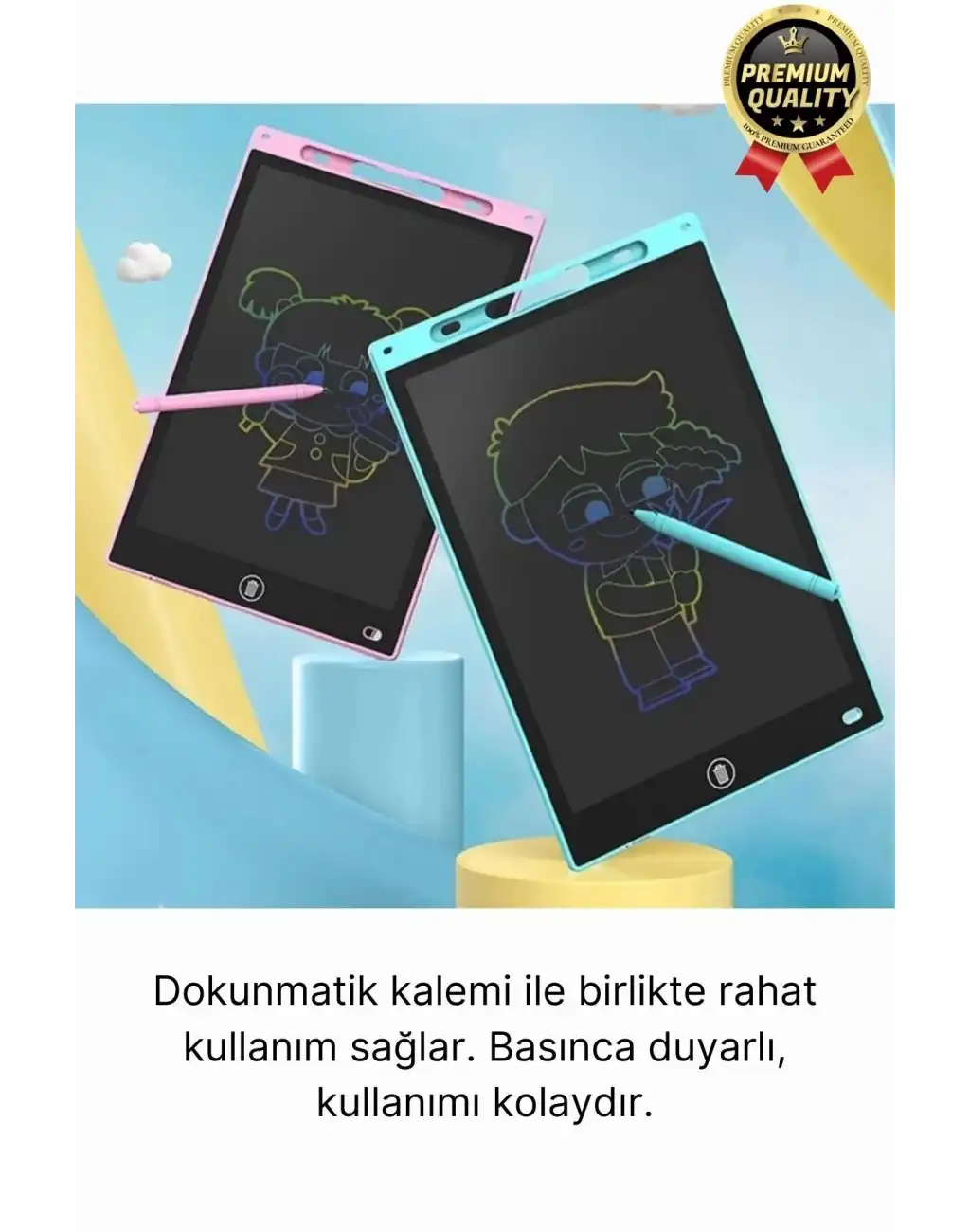 Kolay Kullanım Dayanıklı Lcd Ekranlı Kalemli Dijital Akıllı Çocuk Yazı Boyama Çizim Tableti 8,5 Inç