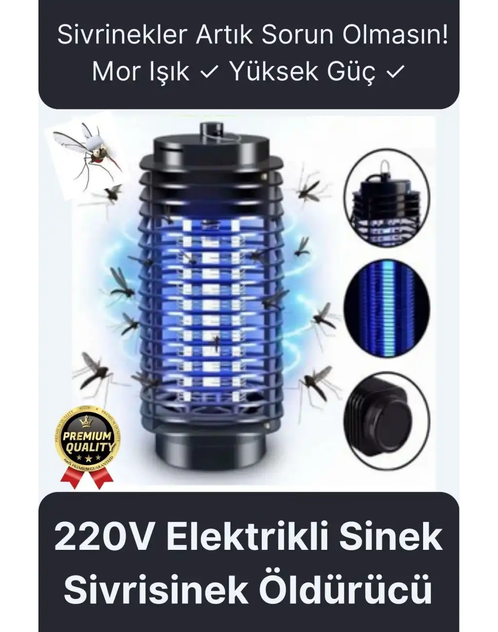 Çok Fonksiyonlu Asılabilir Sessiz Prizli Elektrikli Cız Lamba 220V Mor Işık Kara Sivrisinek Öldürücü