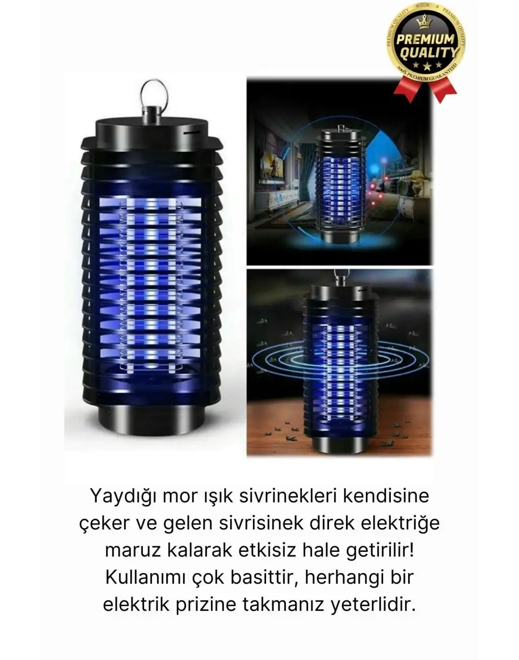 Çok Fonksiyonlu Asılabilir Sessiz Prizli Elektrikli Cız Lamba 220V Mor Işık Kara Sivrisinek Öldürücü