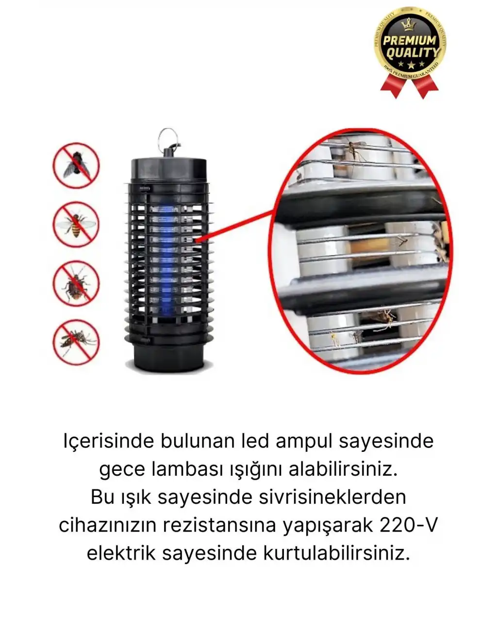 Çok Fonksiyonlu Asılabilir Sessiz Prizli Elektrikli Cız Lamba 220V Mor Işık Kara Sivrisinek Öldürücü