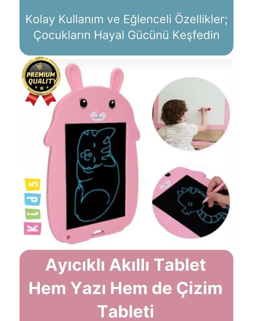 Kolay Kullanım Dayanıklı Lcd Ekran Kalemli Dijital Akıllı Ayıcıklı Yazı Boyama Çizim Tableti 8,5 Inç