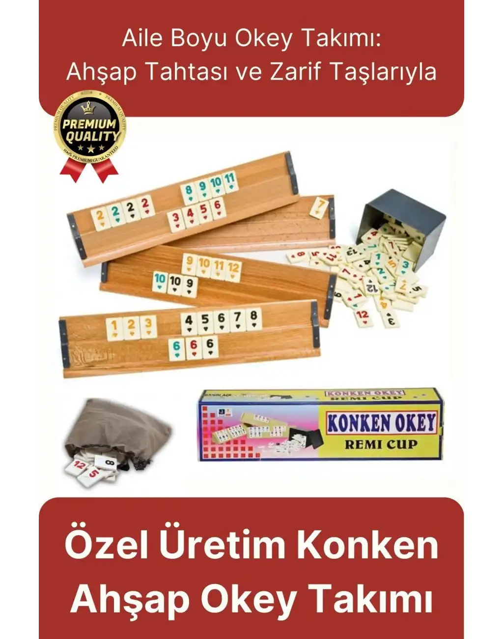 Premium Kaliteli Eğlence Hobi Çizilmeye Dayanıklı Silinebilir Büyük Boy Konken Ahşap Okey Takımı