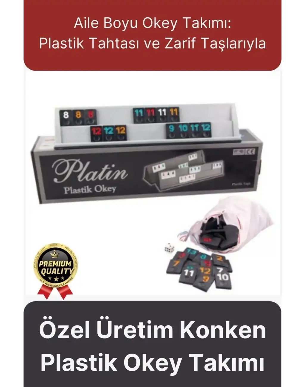 Premium Kaliteli Eğlence Hobi Çizilmeye Dayanıklı Silinebilir Büyük Boy Konken Plastik Okey Takımı