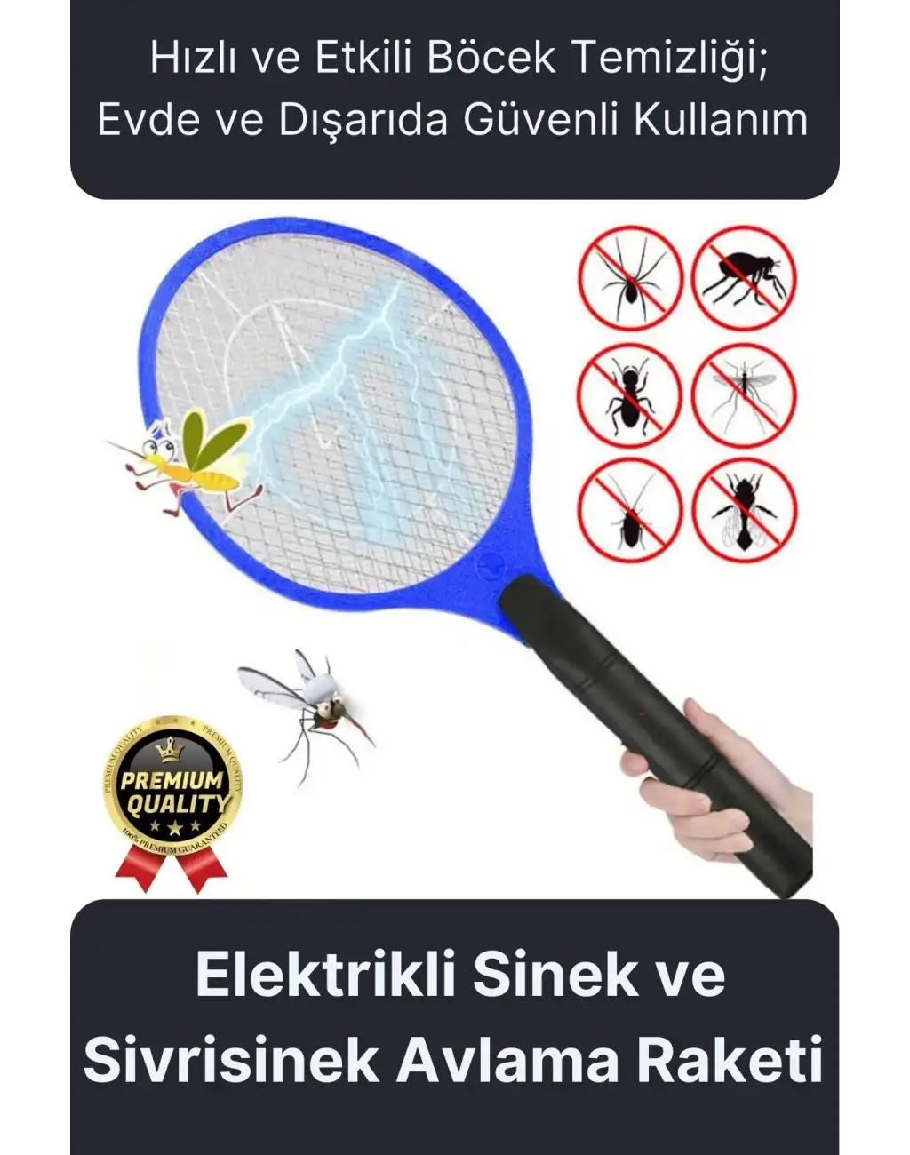 Premium Uv Işıklı Şarjlı Elektrikli Sinek Sivrisinek Böcek ve Haşere Kovucu Öldürücü Avlama Raketi